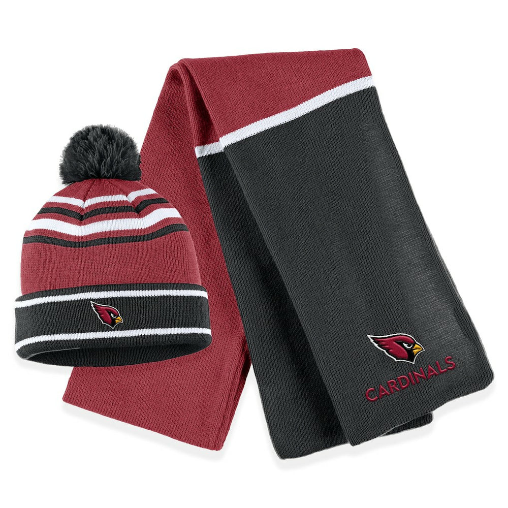 Arizona Cardinals WEAR by Erin Andrews Women's Colorblock Cuffed Knit Hat with Pom and Scarf Set - Cardinal Hats