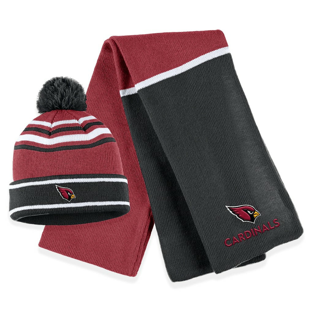 Arizona Cardinals WEAR by Erin Andrews Women's Colorblock Cuffed Knit Hat with Pom and Scarf Set - Cardinal Hats