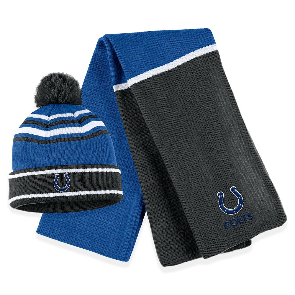 Indianapolis Colts WEAR by Erin Andrews Women's Colorblock Cuffed Knit Hat with Pom and Scarf Set - Royal Hats