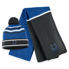 Indianapolis Colts WEAR by Erin Andrews Women's Colorblock Cuffed Knit Hat with Pom and Scarf Set - Royal Hats