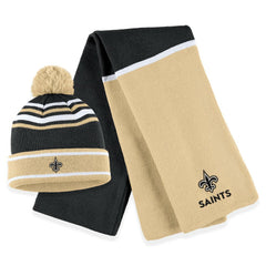 New Orleans Saints WEAR by Erin Andrews Women's Colorblock Cuffed Knit Hat with Pom and Scarf Set - Black Hats