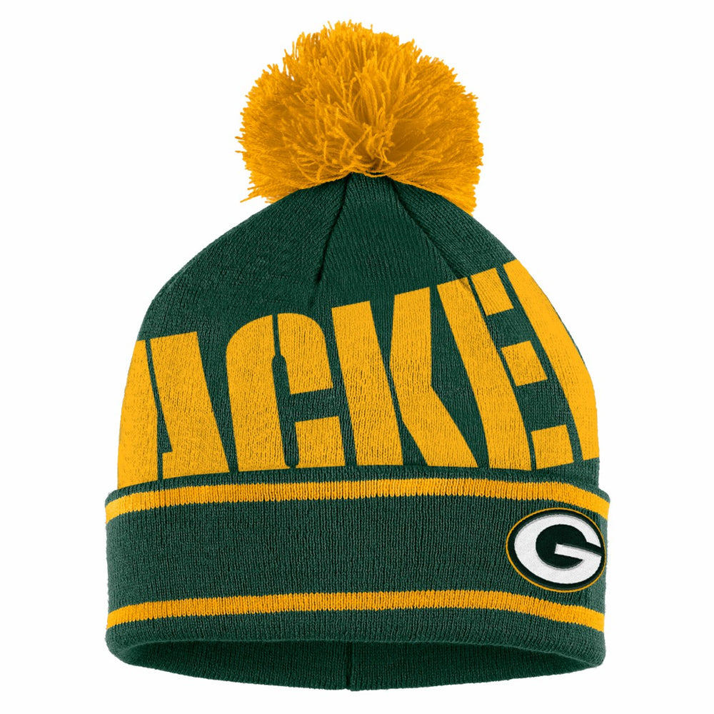 Green Bay Packers WEAR by Erin Andrews Women's Double Jacquard Cuffed Knit Hat with Pom and Gloves Set - Green Hats