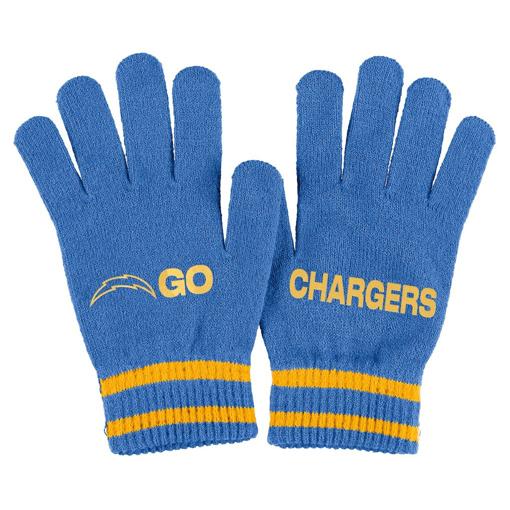 Los Angeles Chargers WEAR by Erin Andrews Women's Double Jacquard Cuffed Knit Hat with Pom and Gloves Set - Powder Blue Hats