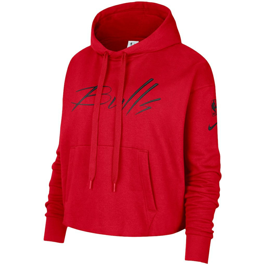 Chicago Bulls Women's Split Flip Courtside Cropped Pullover Hoodie Red - Nike