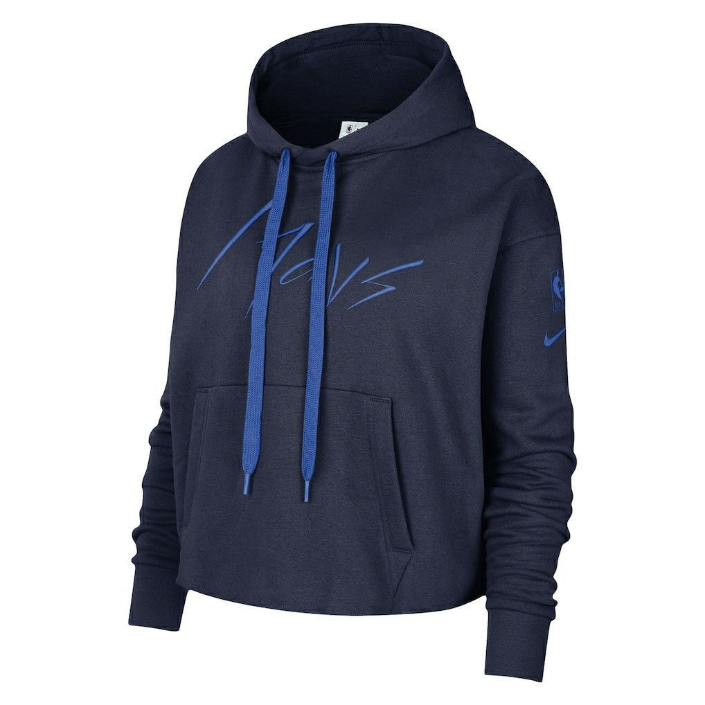 Dallas Mavericks Women's Split Flip Courtside Cropped Pullover Hoodie Navy - Nike