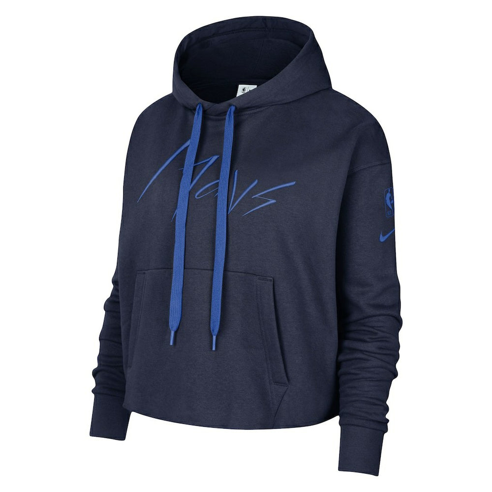 Dallas Mavericks Women's Split Flip Courtside Cropped Pullover Hoodie Navy - Nike