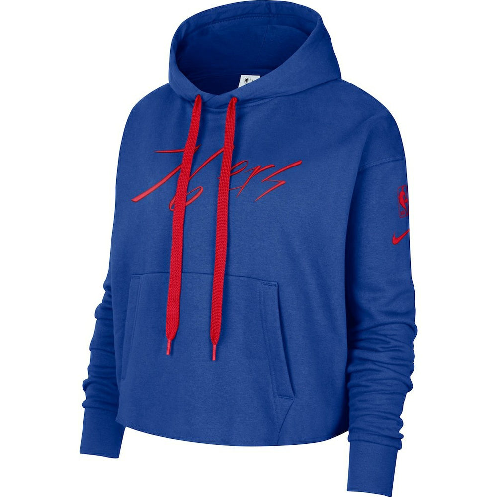 Philadelphia 76ers Women's Split Flip Courtside Cropped Pullover Hoodie Royal - Nike