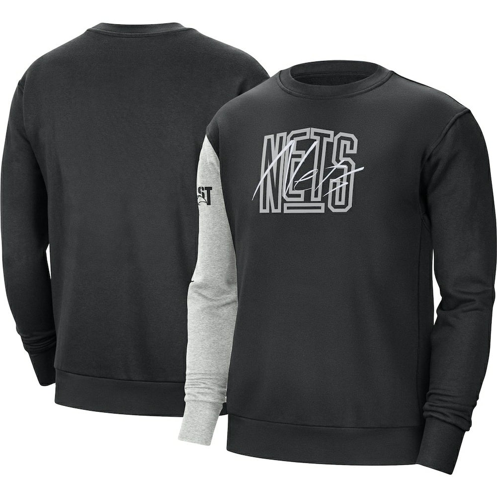 Brooklyn Nets Courtside Versus Force & Flight Pullover Sweatshirt Black/Heather Gray - Nike