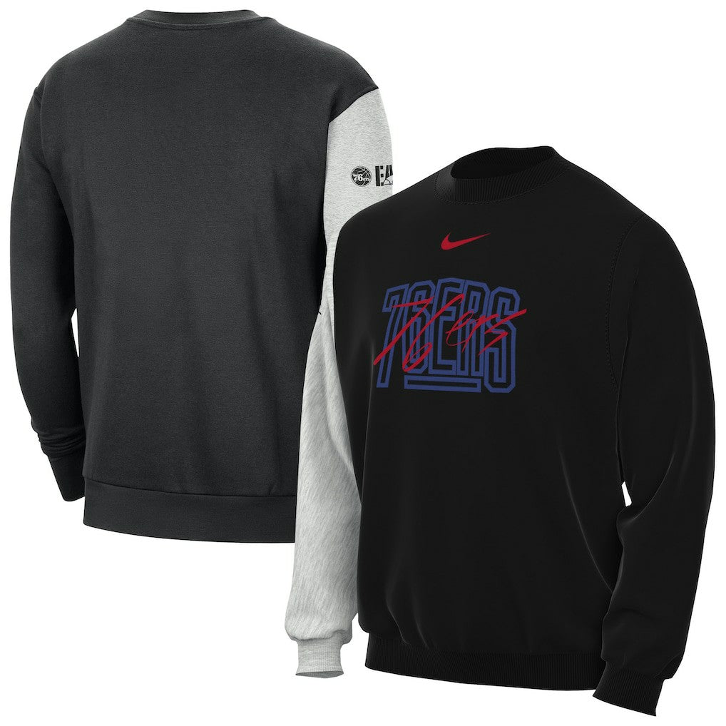 Philadelphia 76ers Courtside Versus Force & Flight Pullover Sweatshirt Black/Heather Gray - Nike