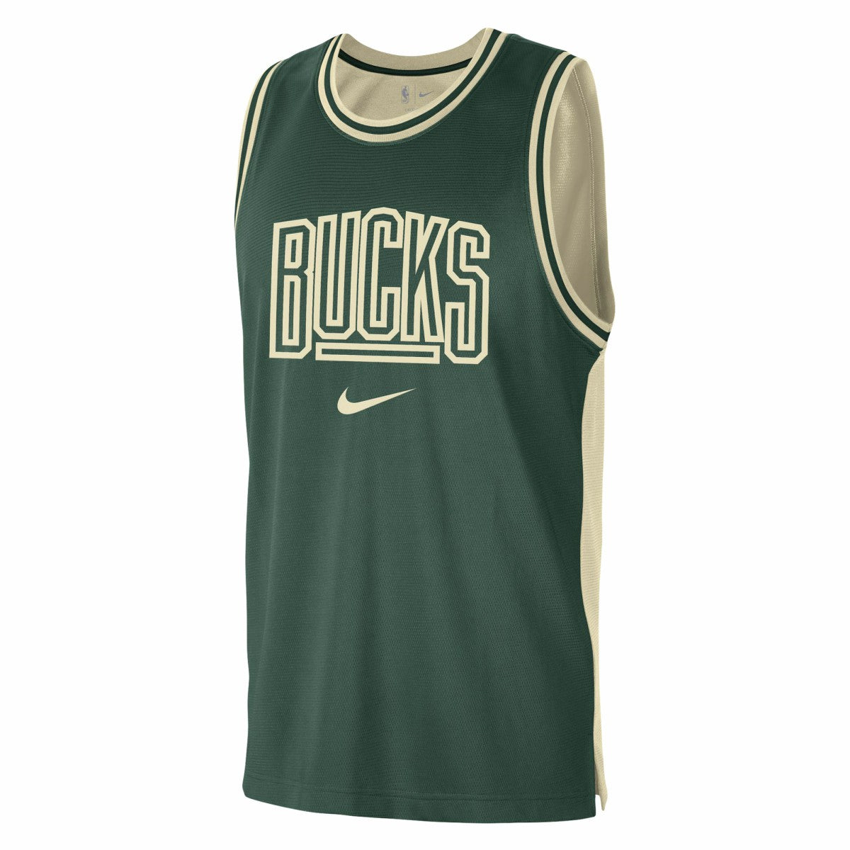 Milwaukee Bucks Courtside Versus Force Split DNA Performance Mesh Tank Top Hunter Green/Cream - Nike