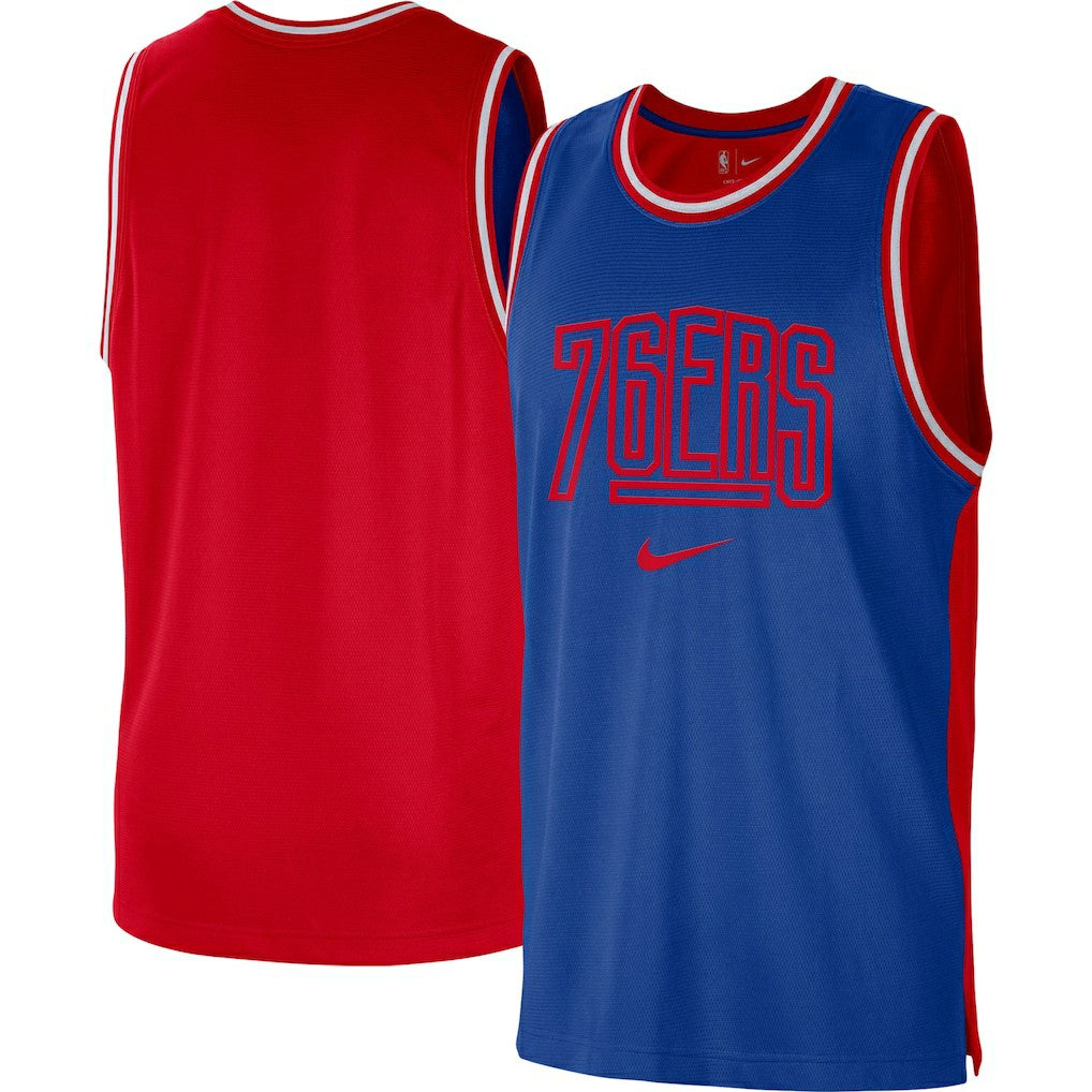 Philadelphia 76ers Courtside Versus Force Split DNA Performance Mesh Tank Top Royal/Red - Nike