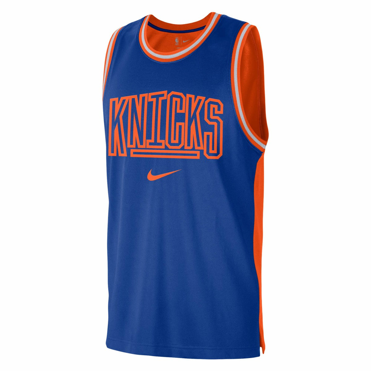 New York Knicks Courtside Versus Force Split DNA Performance Mesh Tank Top Blue/Orange - Nike