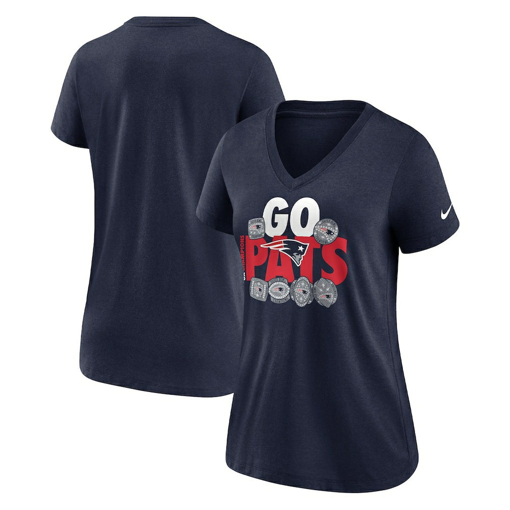 New England Patriots Women's Hometown Collection Tri-Blend V-Neck T-Shirt - Navy T-shirts