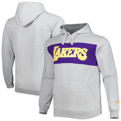 Los Angeles Lakers Big & Tall Wordmark Pullover Hoodie Heather Gray - Fanatics