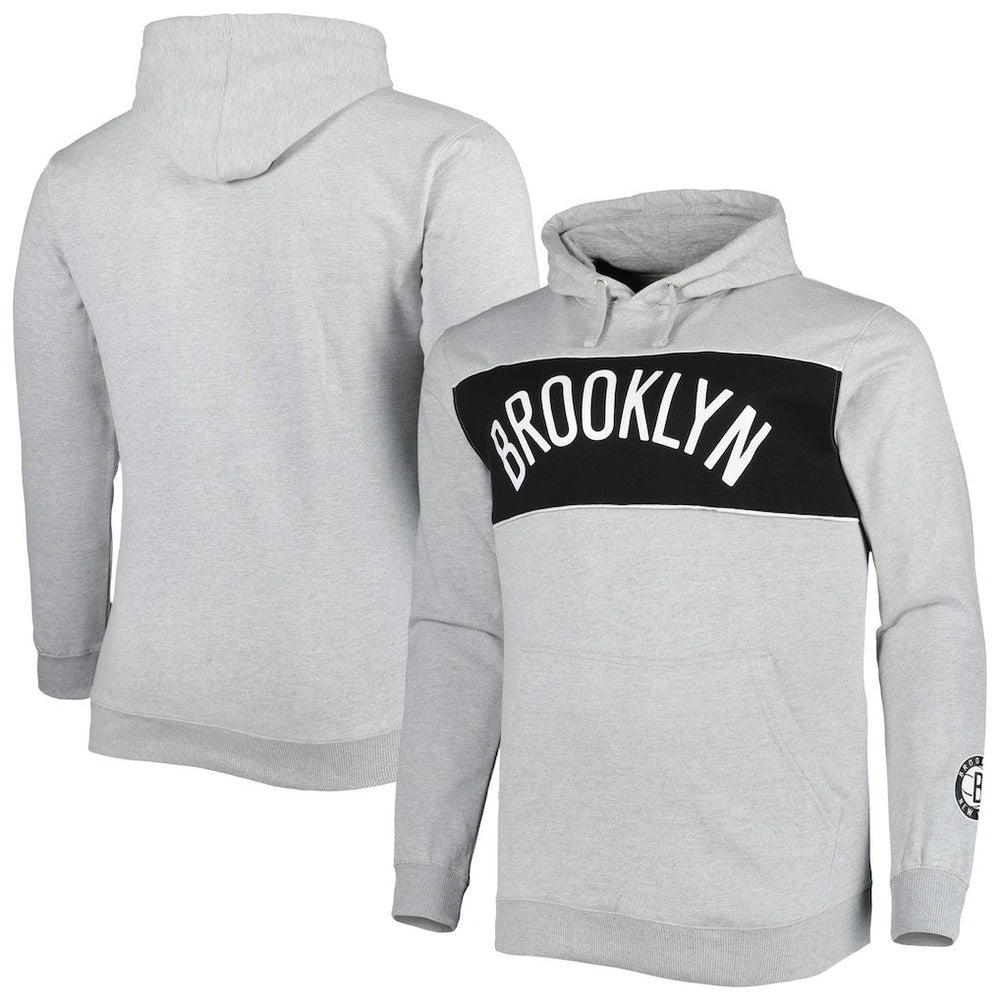 Brooklyn Nets Big & Tall Wordmark Pullover Hoodie Heather Gray - Fanatics