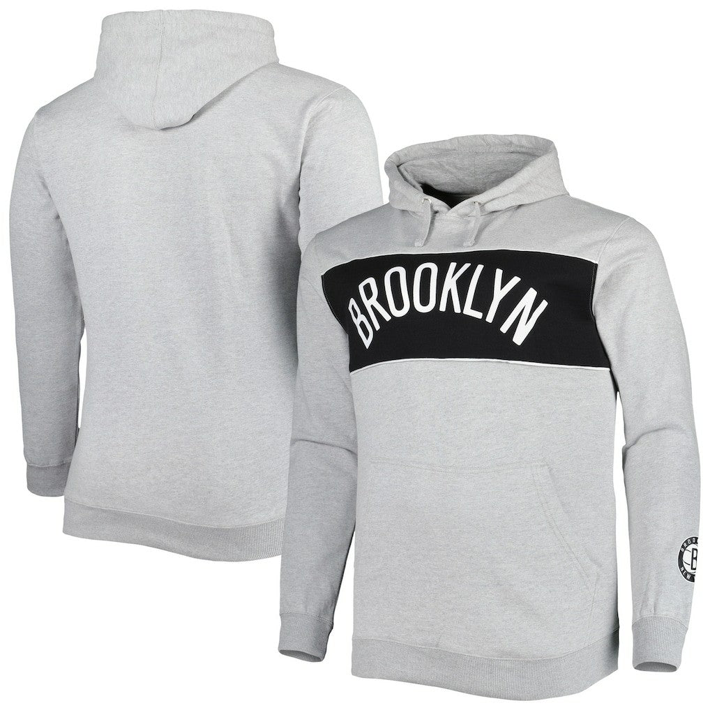 Brooklyn Nets Big & Tall Wordmark Pullover Hoodie Heather Gray - Fanatics