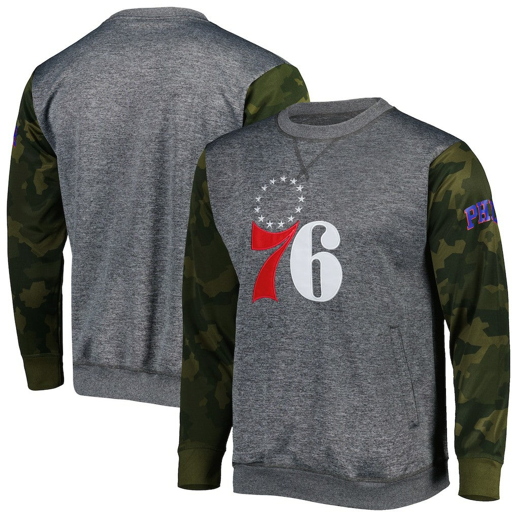 Philadelphia 76ers Camo Stitched Sweatshirt Heather Charcoal - Fanatics