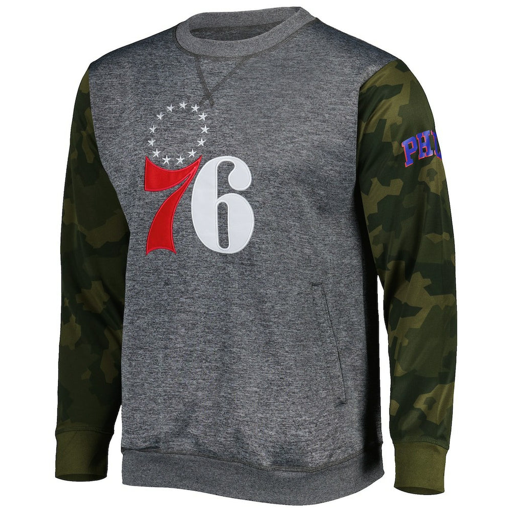 Philadelphia 76ers Camo Stitched Sweatshirt Heather Charcoal - Fanatics