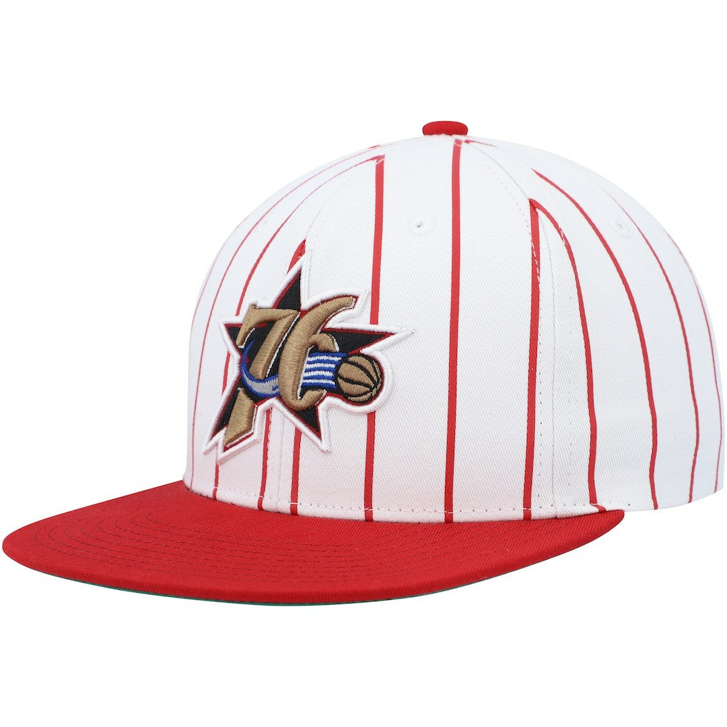 Philadelphia 76ers Hardwood Classics Pinstripe Snapback Hat White - Mitchell & Ness