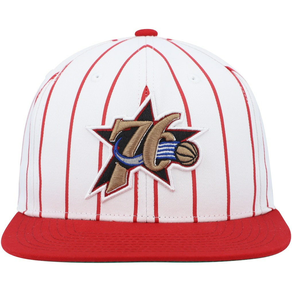 Philadelphia 76ers Hardwood Classics Pinstripe Snapback Hat White - Mitchell & Ness