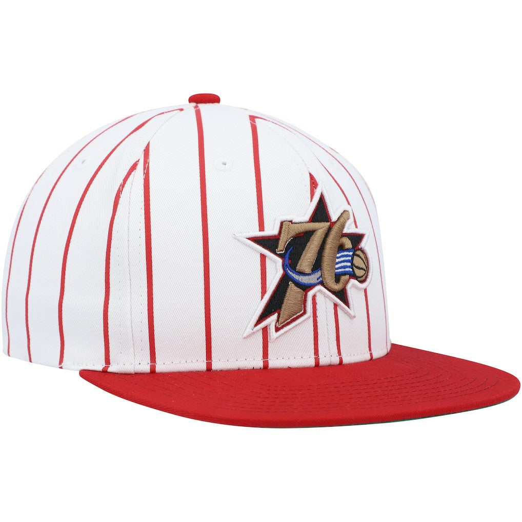 Philadelphia 76ers Hardwood Classics Pinstripe Snapback Hat White - Mitchell & Ness
