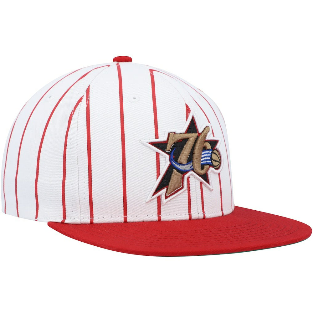 Philadelphia 76ers Hardwood Classics Pinstripe Snapback Hat White - Mitchell & Ness