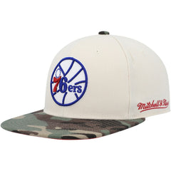Philadelphia 76ers Hardwood Classics 1976 NBA All-Star Game Off White Camo Fitted Hat Cream/Camo - Mitchell & Ness