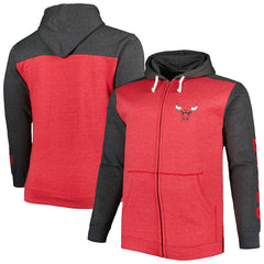 Chicago Bulls Big & Tall Down and Distance Full-Zip Hoodie Heathered Red/Heathered Black - Fanatics
