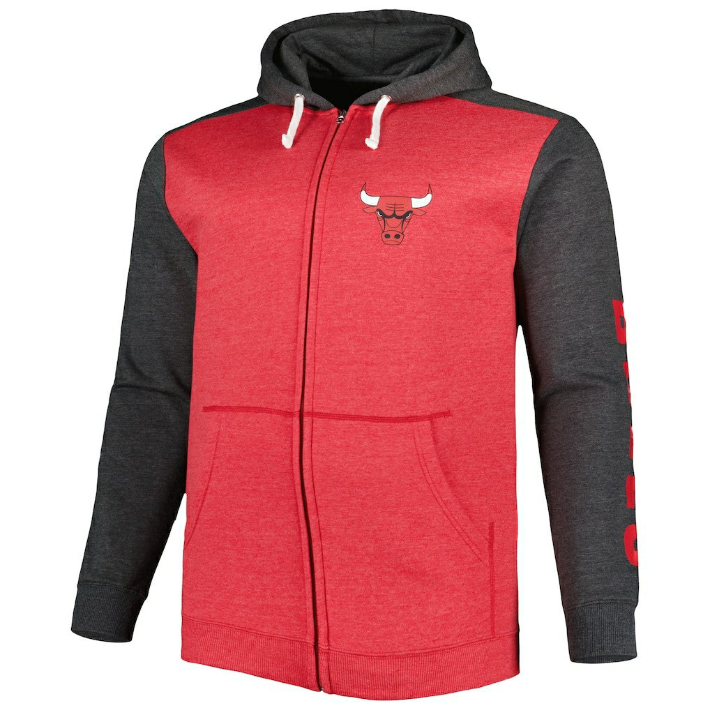 Chicago Bulls Big & Tall Down and Distance Full-Zip Hoodie Heathered Red/Heathered Black - Fanatics