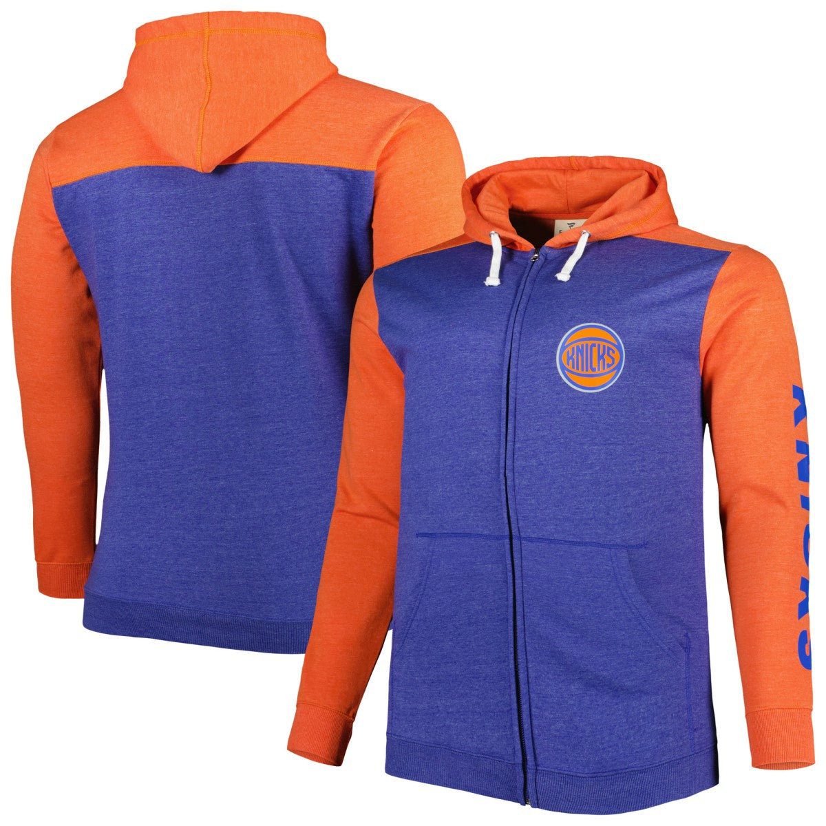 New York Knicks Big & Tall Down and Distance Full-Zip Hoodie Heathered Blue/Heathered Orange - Fanatics