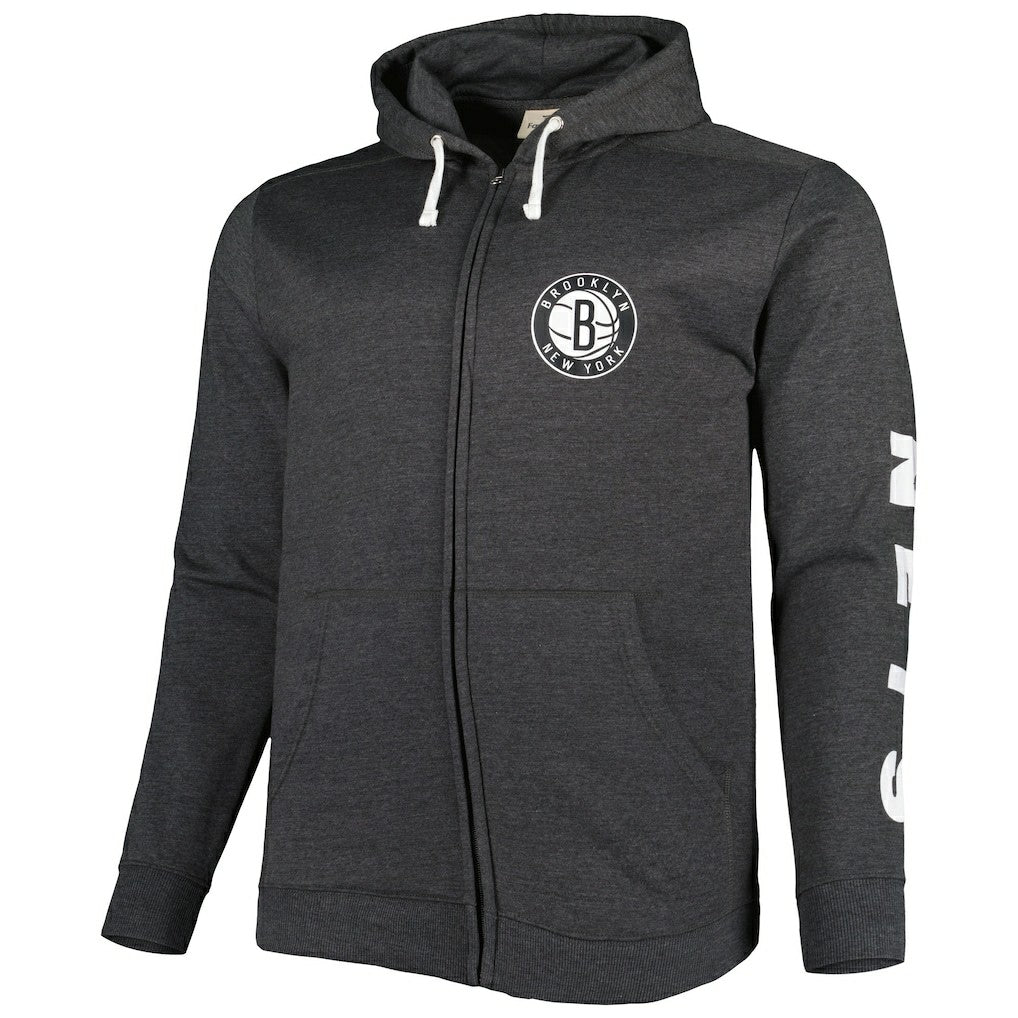 Brooklyn Nets Big & Tall Down and Distance Full-Zip Hoodie Heathered Black - Fanatics
