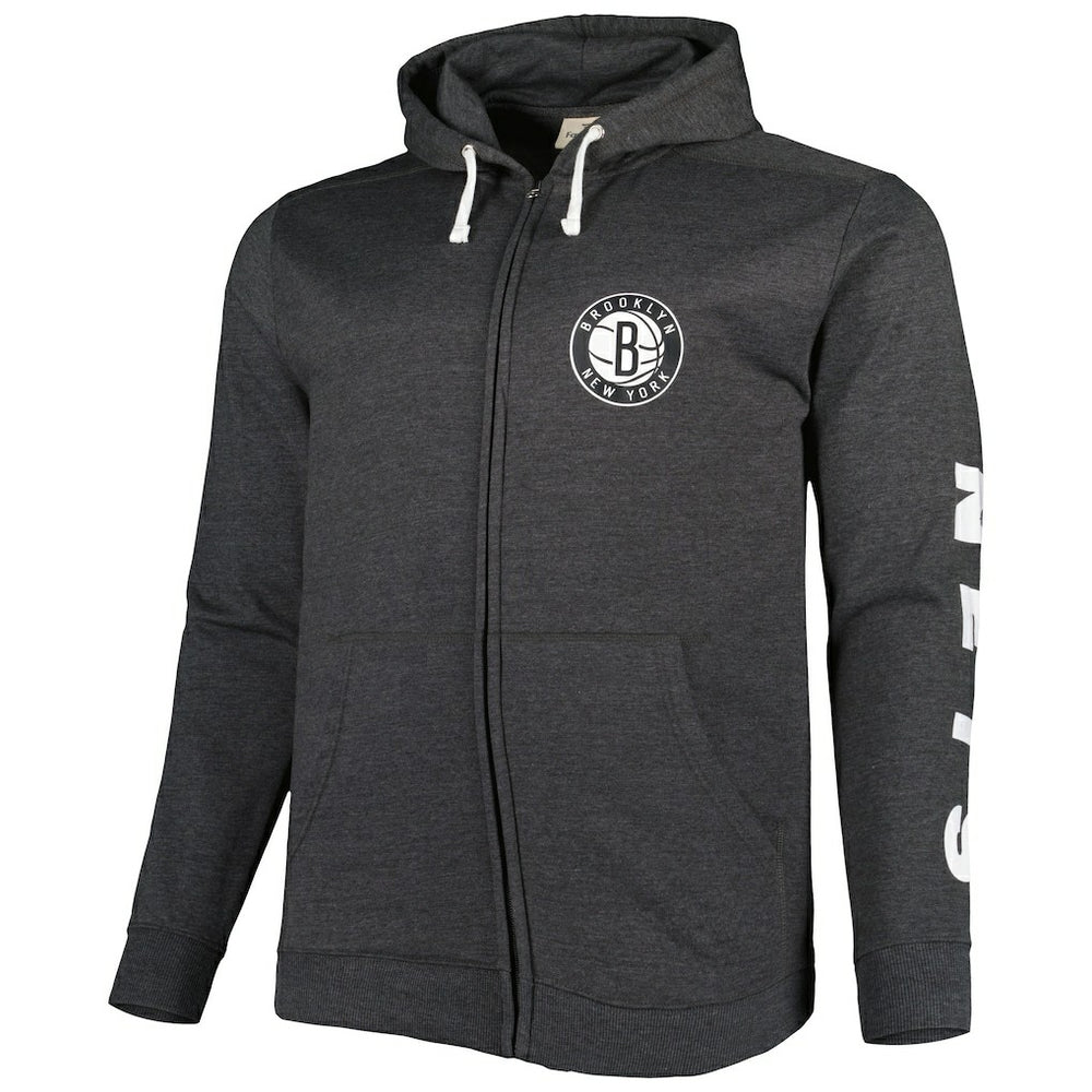 Brooklyn Nets Big & Tall Down and Distance Full-Zip Hoodie Heathered Black - Fanatics