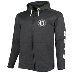 Brooklyn Nets Big & Tall Down and Distance Full-Zip Hoodie Heathered Black - Fanatics