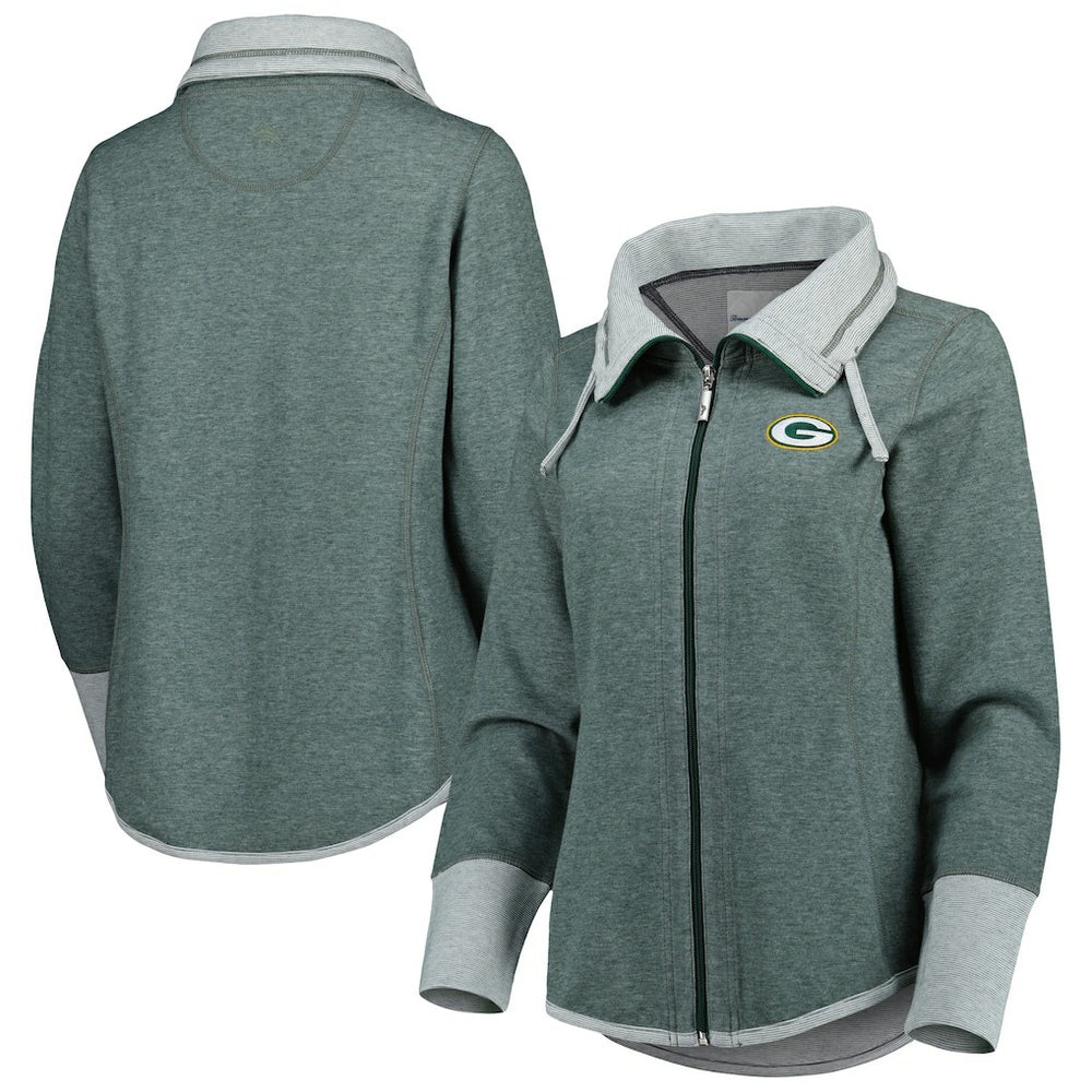 Green Bay Packers Women's Sport Sun Fade Full-Zip Sweatshirt - Heathered Green Sweatshirts
