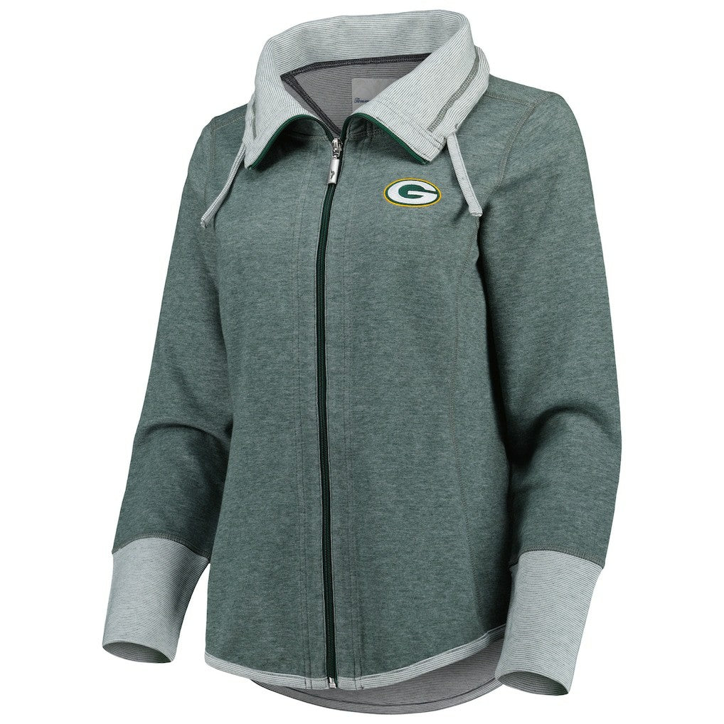 Green Bay Packers Women's Sport Sun Fade Full-Zip Sweatshirt - Heathered Green Sweatshirts