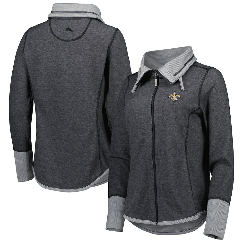 New Orleans Saints Women's Sport Sun Fade Full-Zip Sweatshirt - Heathered Black Sweatshirts
