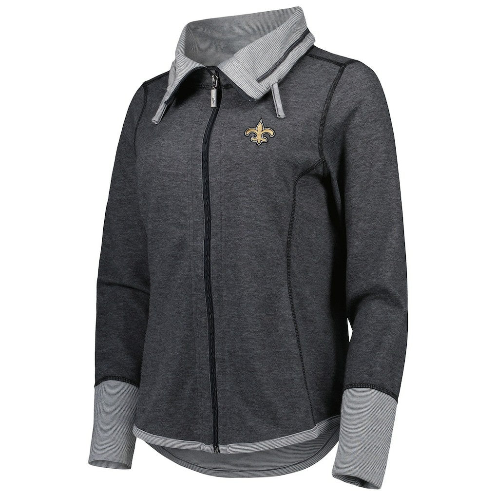 New Orleans Saints Women's Sport Sun Fade Full-Zip Sweatshirt - Heathered Black Sweatshirts