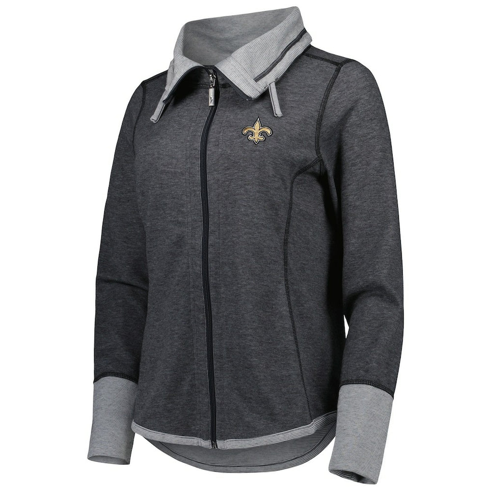 New Orleans Saints Women's Sport Sun Fade Full-Zip Sweatshirt - Heathered Black Sweatshirts