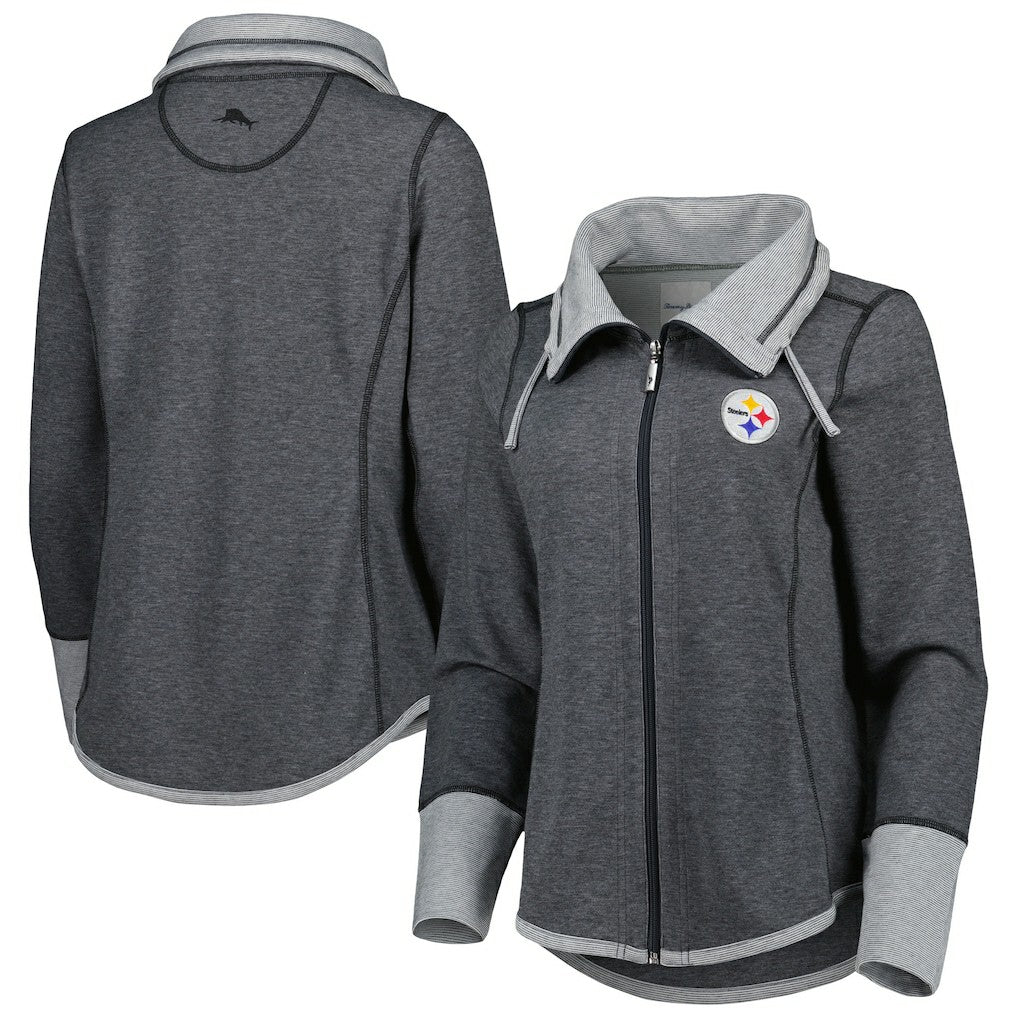 Pittsburgh Steelers Women's Sport Sun Fade Full-Zip Sweatshirt - Heathered Black Sweatshirts