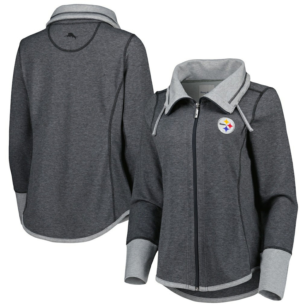 Pittsburgh Steelers Women's Sport Sun Fade Full-Zip Sweatshirt - Heathered Black Sweatshirts