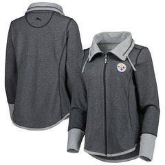 Pittsburgh Steelers Women's Sport Sun Fade Full-Zip Sweatshirt - Heathered Black Sweatshirts