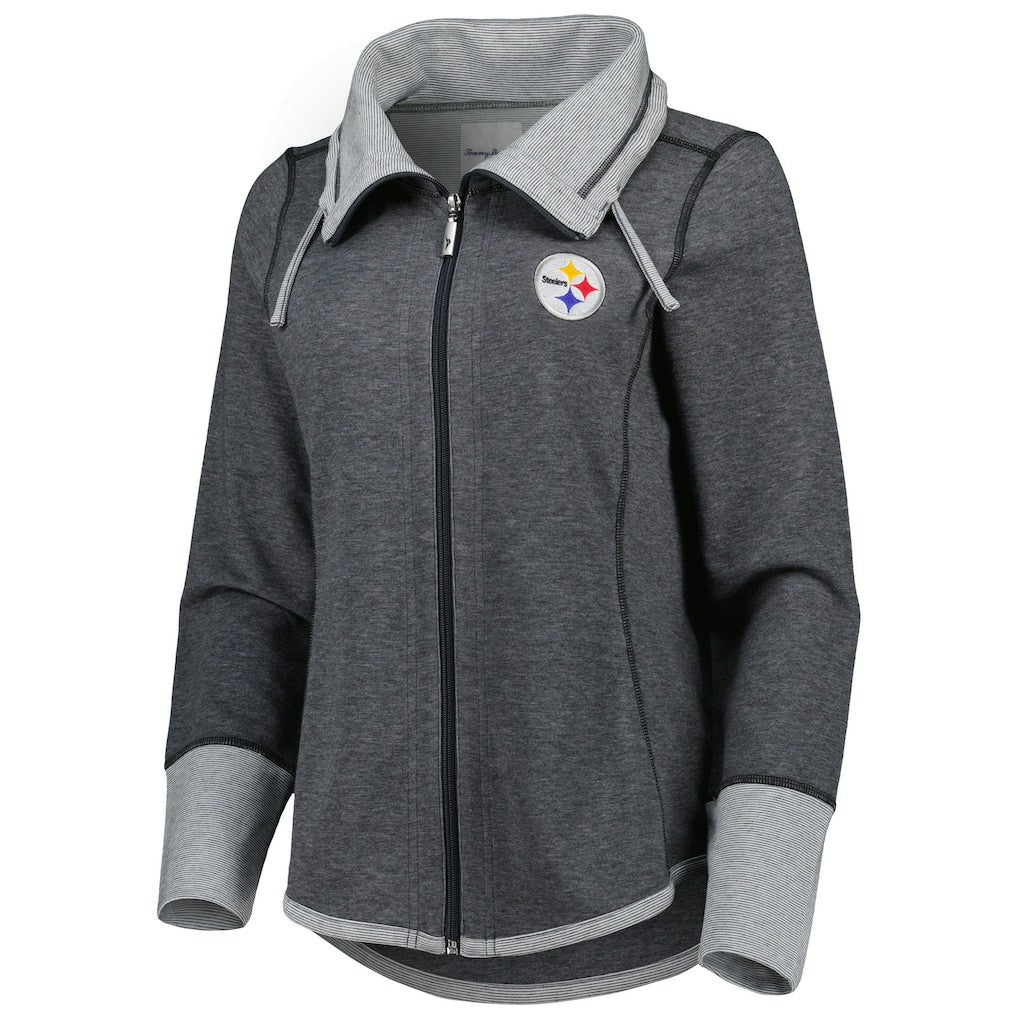 Pittsburgh Steelers Women's Sport Sun Fade Full-Zip Sweatshirt - Heathered Black Sweatshirts
