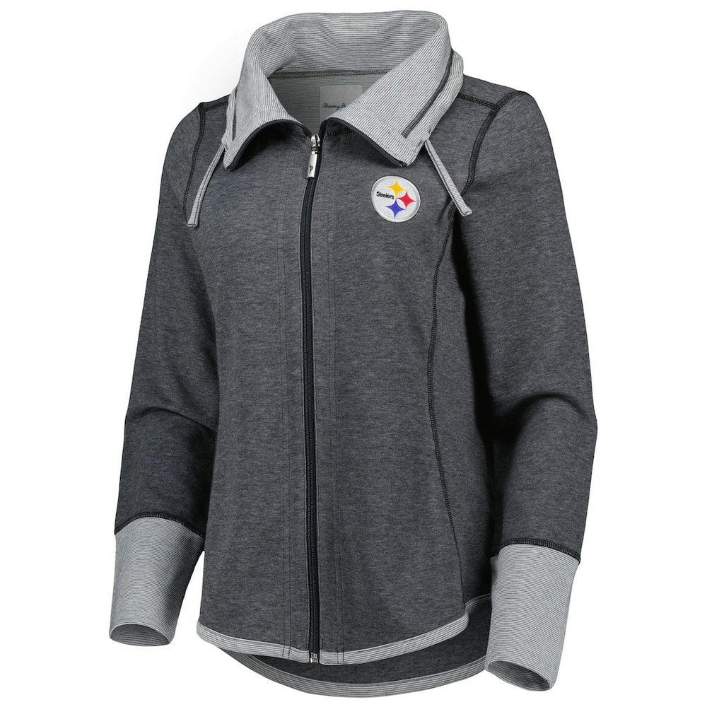 Pittsburgh Steelers Women's Sport Sun Fade Full-Zip Sweatshirt - Heathered Black Sweatshirts