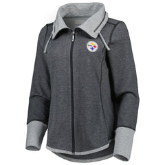Pittsburgh Steelers Women's Sport Sun Fade Full-Zip Sweatshirt - Heathered Black Sweatshirts
