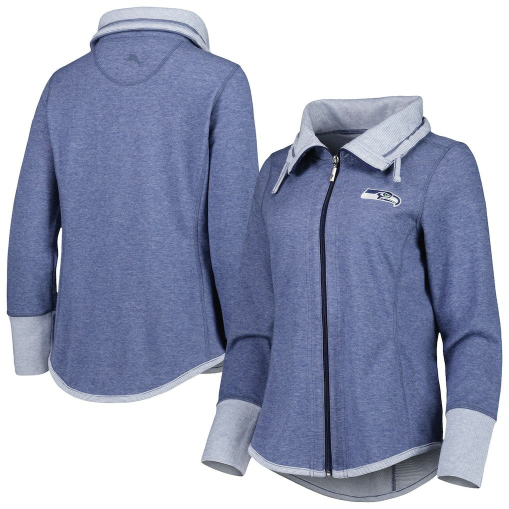 Seattle Seahawks Women's Sport Sun Fade Full-Zip Sweatshirt - Heathered College Navy Sweatshirts