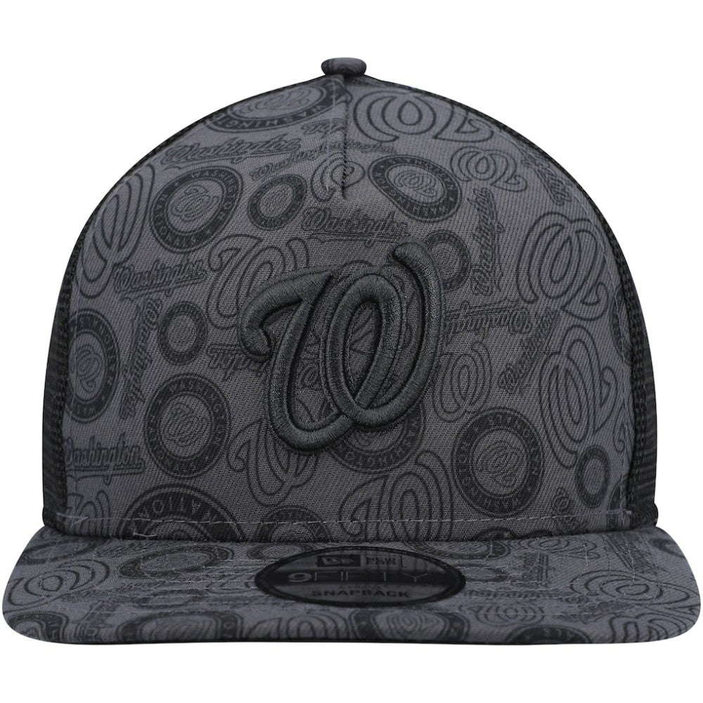 Washington Nationals New Era Repeat A-Frame 9FIFTY Trucker Snapback Hat - Black Hats