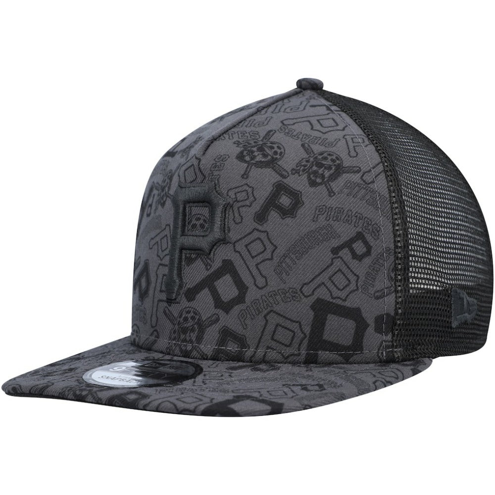 Pittsburgh Pirates New Era Repeat A-Frame 9FIFTY Trucker Snapback Hat - Black Hats