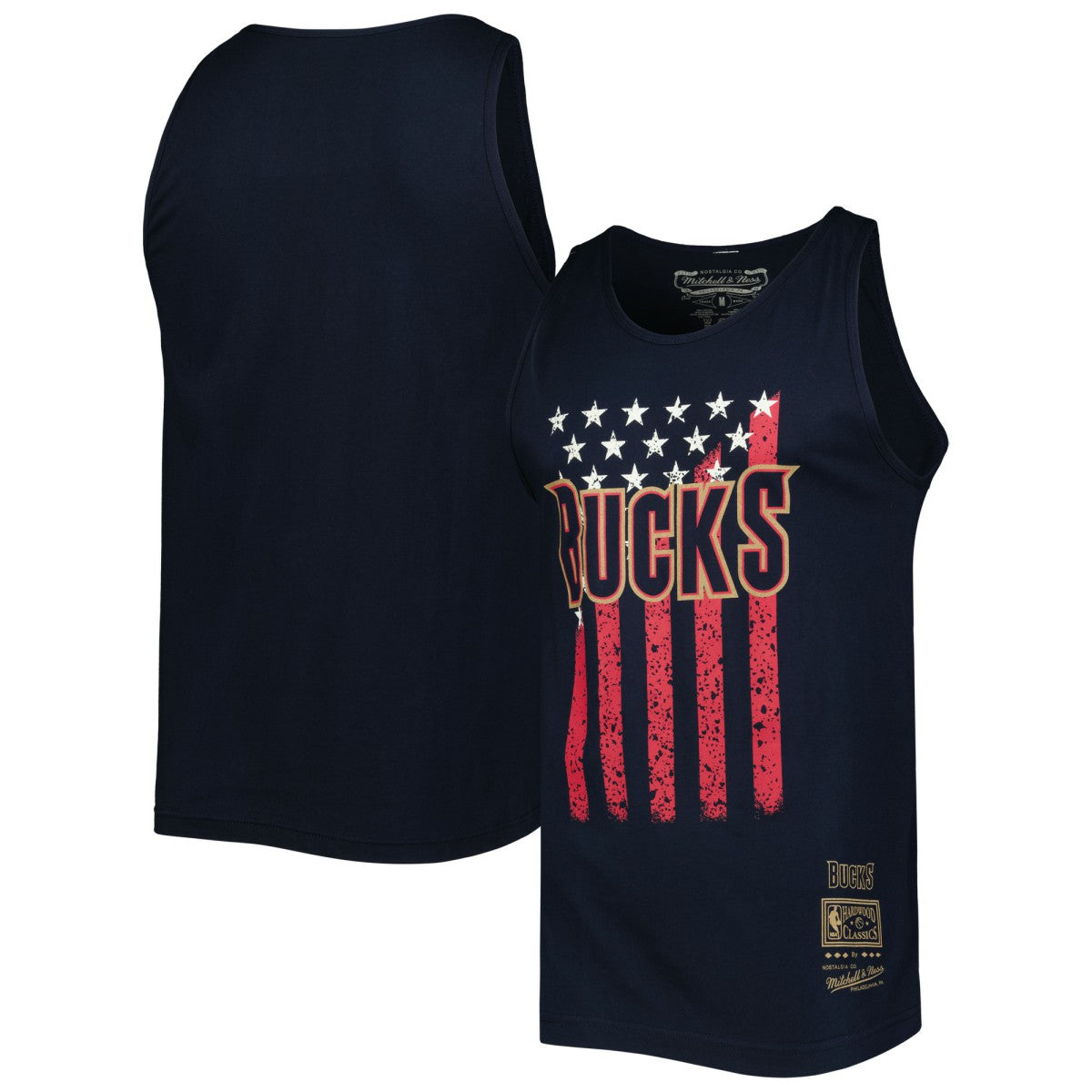 Milwaukee Bucks Hardwood Classics Americana Stars and Stripes Tank Top Navy - Mitchell & Ness