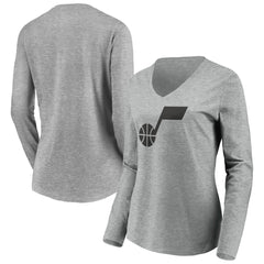 Utah Jazz Women's Primary Logo Team Long Sleeve V-Neck T-Shirt Heathered Gray
