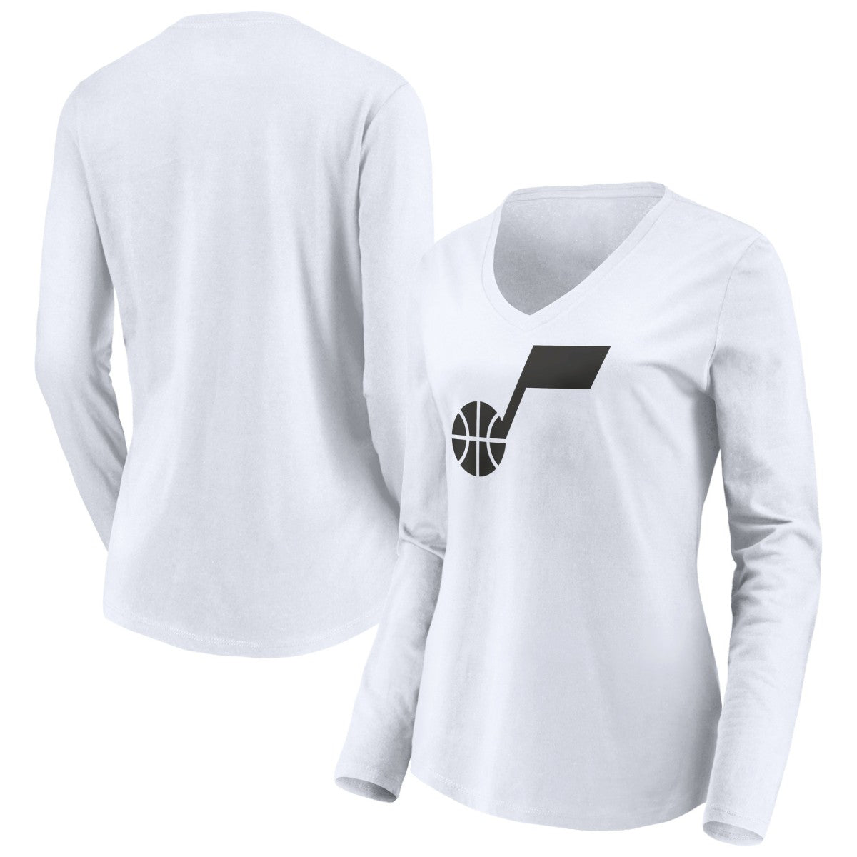 Utah Jazz Women's Primary Logo Team Long Sleeve V-Neck T-Shirt White